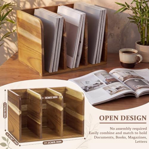 Novabright Acacia Wood 3-Compartment File Magazine Holder for B5 Documents – Classic Design