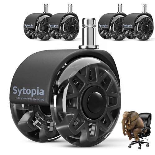 Sytopia 2.5-Inch Office Chair Wheels Replacement with 11x22mm Stem — Heavy Duty 700 lb, Universal Rollers (Black)