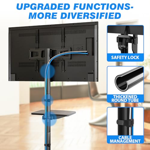 Rfiver Black Mobile TV Stand for 23-65 Inch Flat & Curved TVs Up to 88 lbs