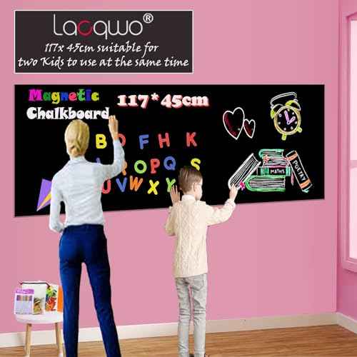 Magnetic Chalkboard Contact Paper for Wall 46.3"x18" Self Adhesive Magnetic Wall Board Sticker with 36 Magnet Letters for Kids Black Chalk Board Wallpaper Roll