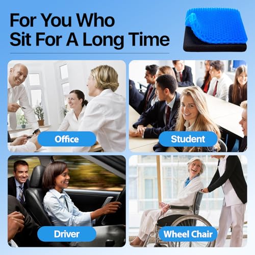 OMCOZY Blue Gel Seat Cushion with Honeycomb Cooling Design for Office, Car & Wheelchair