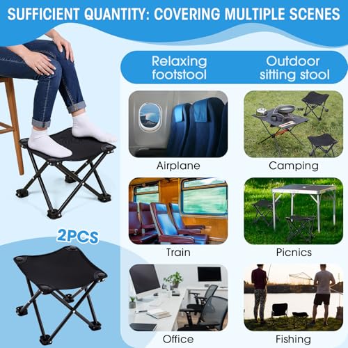 Ripeng 2 Pcs Portable Airplane Foot Rest Folding Camping Stool with Carry Bag – Black