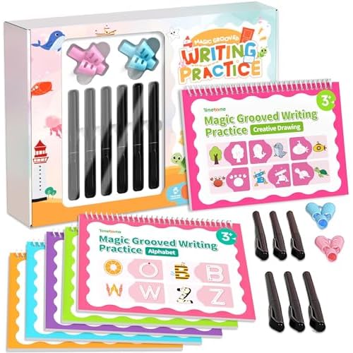 Magic Grooved Writing Practice, Large Grooved Handwriting Practice for Kids 5-7 8-10, Preschool Learning Activities, Tracing Books for Kids Ages 3-5, Preschool Workbook, Reusable Write Number Letter
