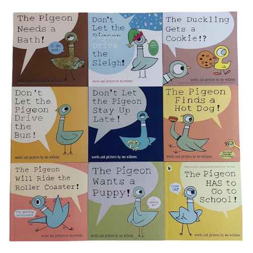 9PCS Pigeon Books Dont Let The Pigeon Drive The Bus Book Series Set, Pigeon Books Collection for Kids