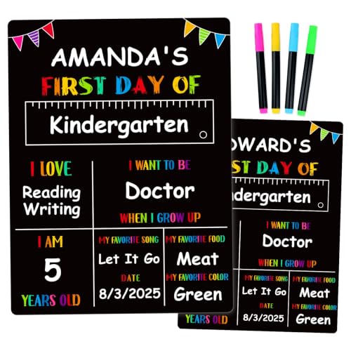 PETCEE Double-Sided Back to School Sign with 4 Markers - First & Last Day Chalkboard (Simple Variation)