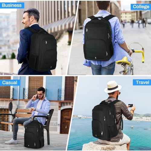 RAINSMORE Laptop Backpack 17 Inch Large Travel Backpack for Men Women Waterproof Computer Work Business College Bookbag TSA Friendly Carry on Backpack with USB Port, Black