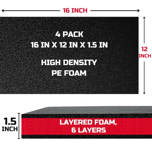 Tool Box Foam Organizer 16x12x1.5 inch 4Pack, Kaizen Sheets for Pro