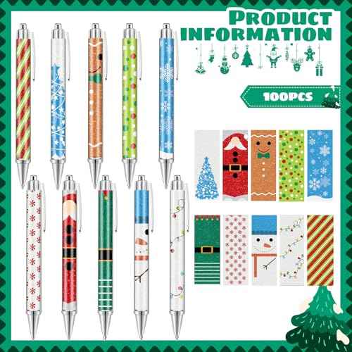 100 Pcs Christmas Ballpoint Pens Bulk Cute Nutcracker Candy Santa Snowman Design Christmas Pens Gifts Bulk For Xmas Tree Decoration Office Home Party Gift Supplies(Classic)