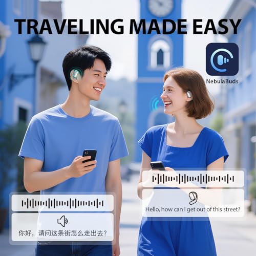 AI Language Translation Earbuds Real Time LCD Touch Screen Open Ear Wireless Headphone 3-in 1 Bluetooth Earphone 144 Language & Accents Translation Device for Travel Business Learning (Black)