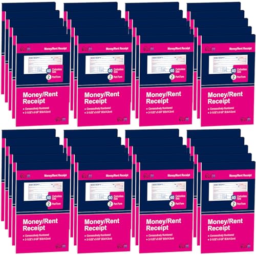 UZLU 40 Pack Rent & Money Receipt Books 2-Part Carbonless, Consecutive 6-Digit Nos, Wraparound Back Cover, 3-11/32 x 5-5/8, Landlord/Small Biz