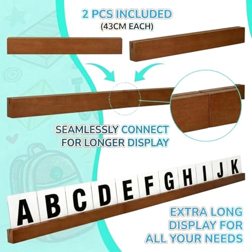 Classroom Wall Letter Ledge Set with Changeable Acrylic Letters - Wooden Shelves