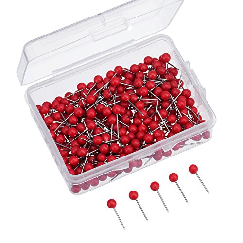 Outus 300 Pcs Map Tacks Push Pins Assorted Red Ball Top - Stainless Steel Pins for Cork Board