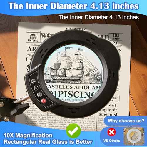 2-in-1 Desk Lamp & Clamp Light, 10X Magnifying Glass with Light and Stand, 5 Color Modes 10 Brightness Dimmable LED Desk Lamp,14.5inch Adjustable Swing Arm for Reading Crafts Painting Close (Black)