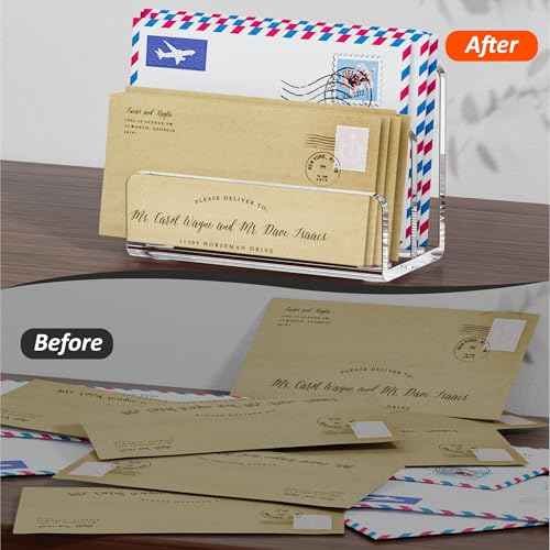 Desk Mail Organizer, 2 Section Clear Acrylic File Holder Letter Organizer, Vertical Lightweight Modern Envelope Holder Desk Accessories & Workspace Organizers for Office, Home, School