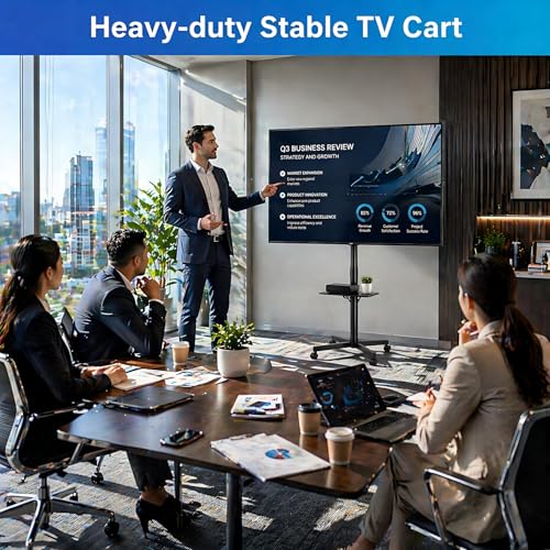 Rolling TV Stand for 14-55 inch TVs with Wheels, Height Tilt, 66 lb Max – TONOS
