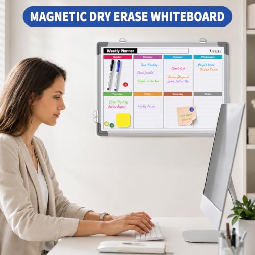 ABERLLS Silver 16x12 Weekly Calendar Whiteboard Wall Magnet Dry Erase