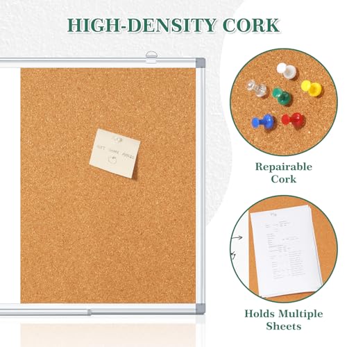 AMUSIGHT 36x24 Silver Double Sided Magnetic White & Cork Board Combo