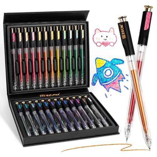 Retractable Super Glitter Gel Pens, 24 Colors Large Capacity Metallic Sparkle Gel Ink Pens, 1 mm Fine Point Smooth Writing Color Pen for Adult Coloring Book Note Taking Aesthetic Art Supplies