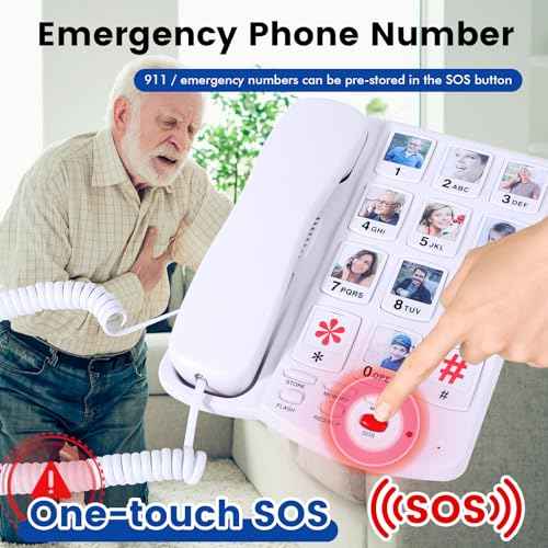 Big Button Phones for Seniors, Phone for Elderly with Dementia - 110dB Ringer Home Phone with 10 Photo Buttons for Easy Dialing - Hearing Impaired Telephone, Corded Landline Phones for Home