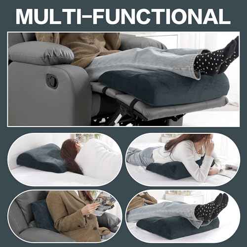 HOMBYS Extra Large Recliner Leg Pillow, Memory Foam Foot Rest Cushion Wave Shape Recliner Footrest Extender, Multi Purpose Back & Lumbar Support Pillow for Recliner, Bed, Sofa Couch,Grey