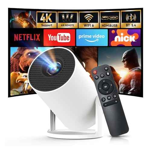 [Built-in Apps & 2025 Upgraded] Mini Projector with Wi-Fi 6 & Bluetooth 5.4, 1080P 4K Support Full HD, Auto Keystone 360¡Æ Portable Home Cinema Smart Projector for iOS/Android OptiBarrel 500