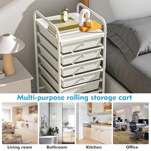 6-Drawer Rolling Storage Cart, Plastic Drawer Storage Organizer Rolling Cart, Multipurpos Utility Cart for Classroom Art Craft Supplies Dresser Closet Bathroom Bedroom Kitchen Office School
