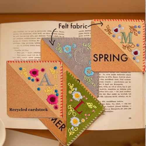 Embroidered Corner Bookmark with Initial, Handmade Fabric Page Marker for Readers, Personalized Book Corner Gift for Women, Friends, Journal Use
