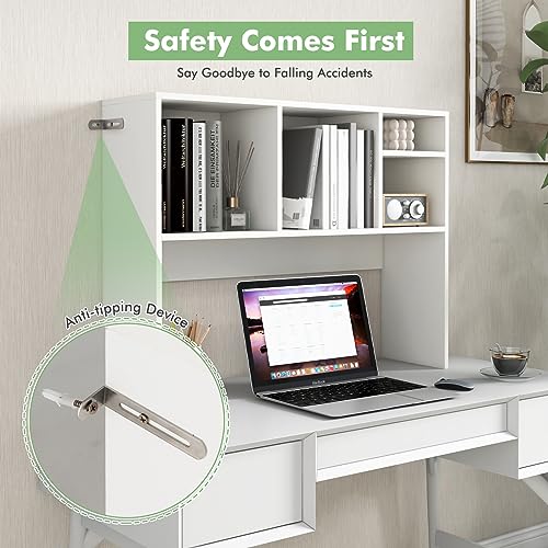Tangkula White 4-Shelf Desktop Bookshelf with Countertop Storage Hutch