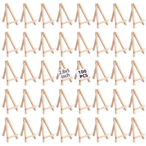 100 Pieces Mini Wood Easel Stands 5 Inch Small Wooden Canvas Easels Display Art Craft Tripod Painting Easels Tabletop Holder for Artist Crafts, Business Cards, Photos, Gift