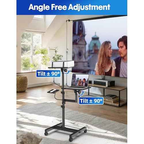 Projector and Laptop Stand Tripod, 2 Shelves Mobile Laptop Tripod Stand, Max 47" Height Adjustable Laptop Cart on Wheels, Projector Floor Stand with Ventilated Tray for Podium, Meeting, Couch