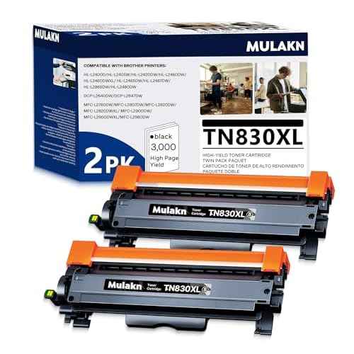 TN830XL TN830 for Brother TN830 TN-830XL Toner Cartridge for use with HL-L2460DW MFC-L2820DW DCP-L2640DW HL-L2480DW HL-L2400D HL-L2405W Printers - 2PK
