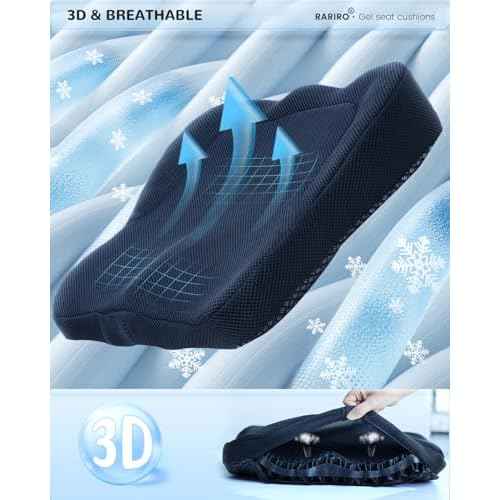 Enlarged 19.7" Gel Seat Cushion, Egg Gel Chair Pads for Wheelchair Pressure Coccyx Sciatica Pain Relief, Cooling Desk Seat Cushion for Kayak, Car, Office Chair Long Sitting[Black]