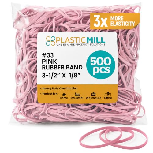 Pink #33 Rubber Bands 3 1/2 in x 1/8 in, 1LB (500-Pack) PlasticMill