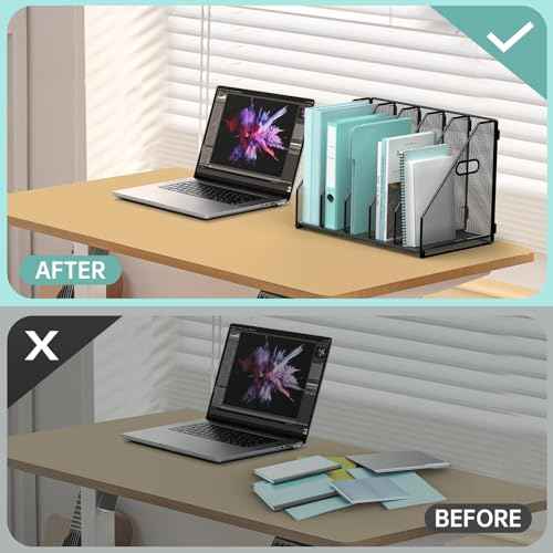 2 Pack Desktop File Magazine Folder Holder 5 Vertical Compartments, Desk Organizer Vertical Magazine Folder Organize with Side Handles, for Office Home School, Black