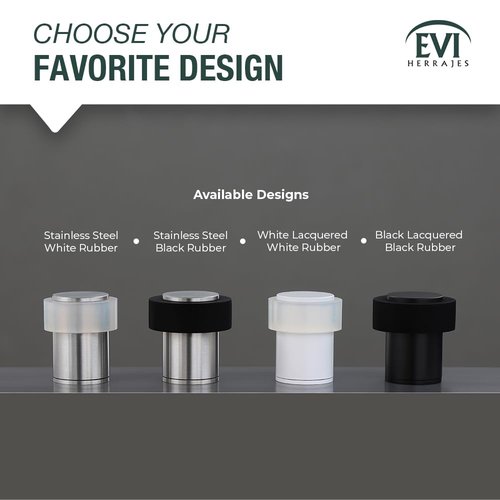 EVI Door Stoppers | Stainless Steel Door Stop - Screw Fastening - Protector Rubber - 0.95 x 1.38 Inch White Door Stopper