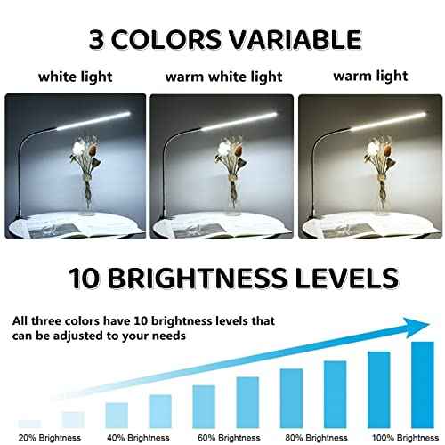 Desk Lamp with Clamp, 3 Modes 10 Brightness 360¡Æ Rotation Eye-Caring Reading Light,8W Long Flexible Gooseneck, Architect Task Lamp, USB Clamp Light for Home Office Manicure Reading