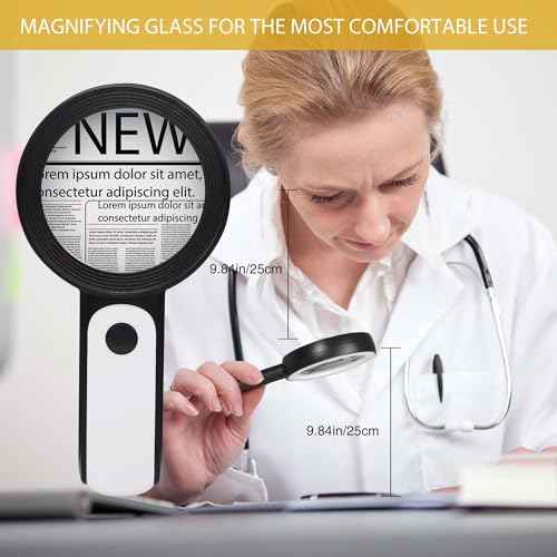 JMH Magnifying Glass with Light, 30X Handheld Large Magnifying Glass 18LED Cold and Warm Light with 3 Modes, Illuminated Lighted Magnifier for Seniors Reading, Coins, Jewelry