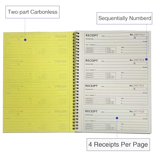 Dayvorax Money & Rent Receipt Book, 2-Part Carbonless, 200 Sets, 7-5/8 x 11, Wraparound Cover, Spiral Bound (Variation 1)