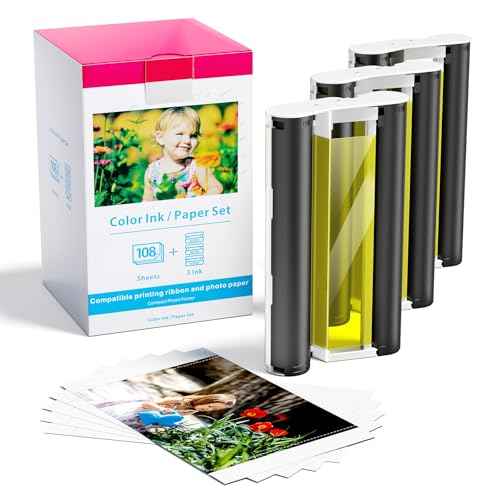 Compatible for Canon Selphy CP1300 CP1500 Ink and Paper Set for Canon Selphy CP1200 CP1000 CP910 CP900 CP810 CP760 CP770 Photo Printers,KP-108IN 3 Color Ink and 108 Sheets 4x6 Photo Paper Glossy