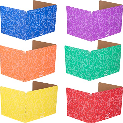 Really Good Stuff Standard Privacy Shields for Student Desks ? Set of 12 - 6 Group Colors - Matte - Study Carrel Reduces Distractions - Keep Eyes From Wandering During Tests, Red, Blue, Green, Yellow, Orange & Purple With Stars & Swirls Pattern