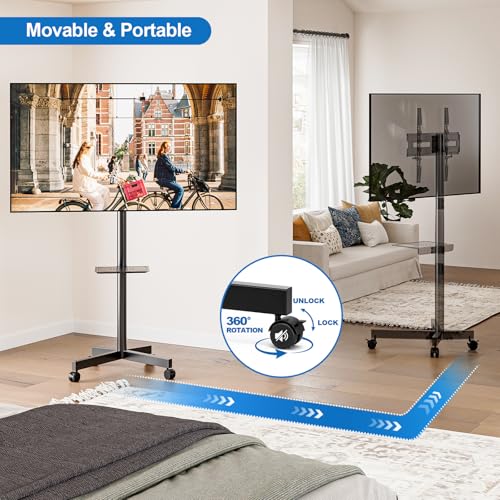 HOLMAXD 23-65 Inch Mobile TV Stand with Wheels, Tilt, 110 lb Capacity, Black
