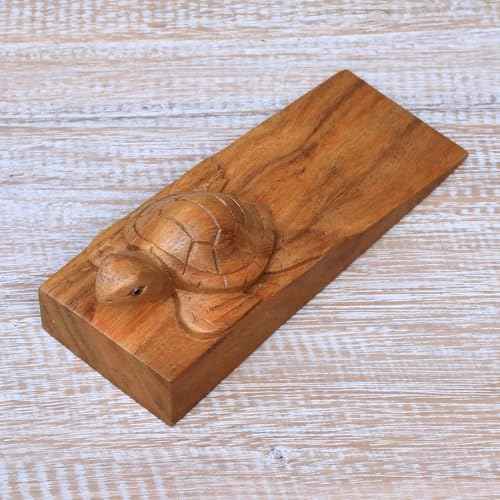 NOVICA Handmade Wood Baby Turtle Door Stopper, Brown, 'Baby Turtle'