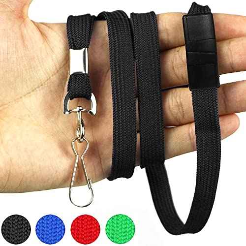 Bird Fiy Lanyards Safety Black Lanyards Neck Flat Premium Breakaway Badge Lanyard with J-Hook for ID Nametag Badge Holder (Black, 50 PCS)