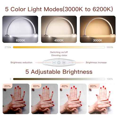 Half Moon Light for Nail Desk£¬24 inch Half Moon Lamp£¬Portable Ring Light for Eyelash Extensions£¬Suitable for Nail Beauty Crafts Sculpture£¬Brightness Adjustable