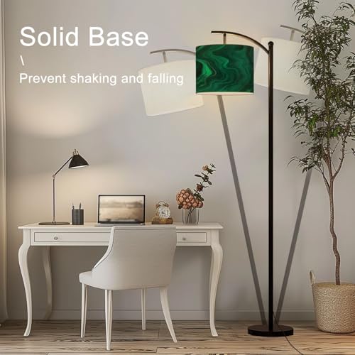 Arc Floor Lamp Green Emerald Luxury Abstract Golden line Art Marble Modern Tall Standing Lamp Dimmable with Remote Adjustable Drum Shade Footswitch for Living Room Bedroom Office