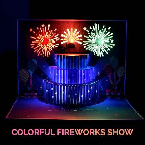 3D Pop Up Happy Birthday Cards for Men ? LED Fireworks & Music with Blow The Candle, Gold Crown, 3D Balloons, Blue Design - Happy Birthday Card for Him - Dad, Husband, Boys & Son (8.27" x 5.27")