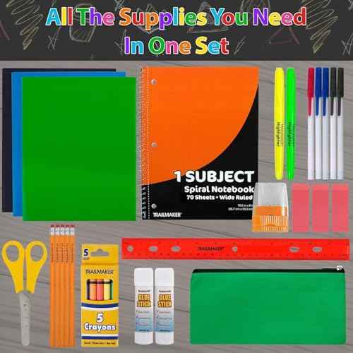 School Supplies Kit for Girls, Boys Back to School Supplies Bundle Pack 30 Piece School Supply Box Set for Kids Kindergarten, Elementary K-8 Includes Notebook, Folders, Pens, Pencils, and More