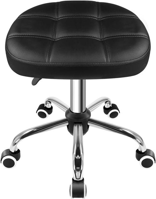 FURWOO Adjustable Oval Rolling Stool - Height Adjustable Massage Chair with Wheels | Black