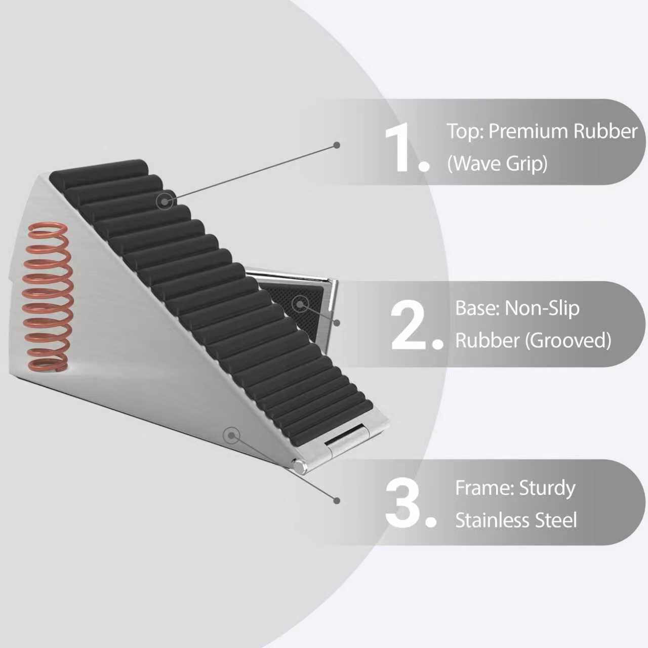 Newkiton Heavy Duty Door Stopper, Stainless Steel and Rubber, Spring-Loaded Adjustable Design, Non-Slip Metal Wedge for Home and Office (4)