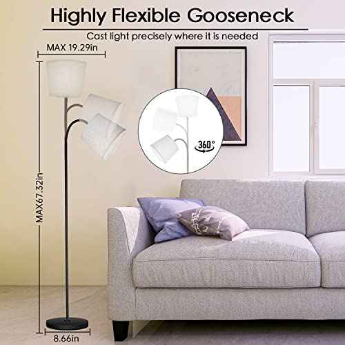 LED Floor Lamp, Standing Lamp for Living Room with Linen Lamp Shade,Adjustable Gooseneck Modern Reading Light,Floor Lamps for Bedroom,Office,Farmhouse,12W LED Bulb Included